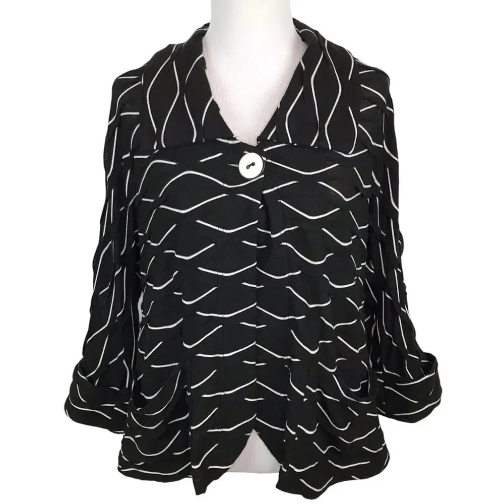 JOSEPH RIBKOFF Textured Knit Tulip-Back Lagenlook Cardigan Sweater Womens Size 8